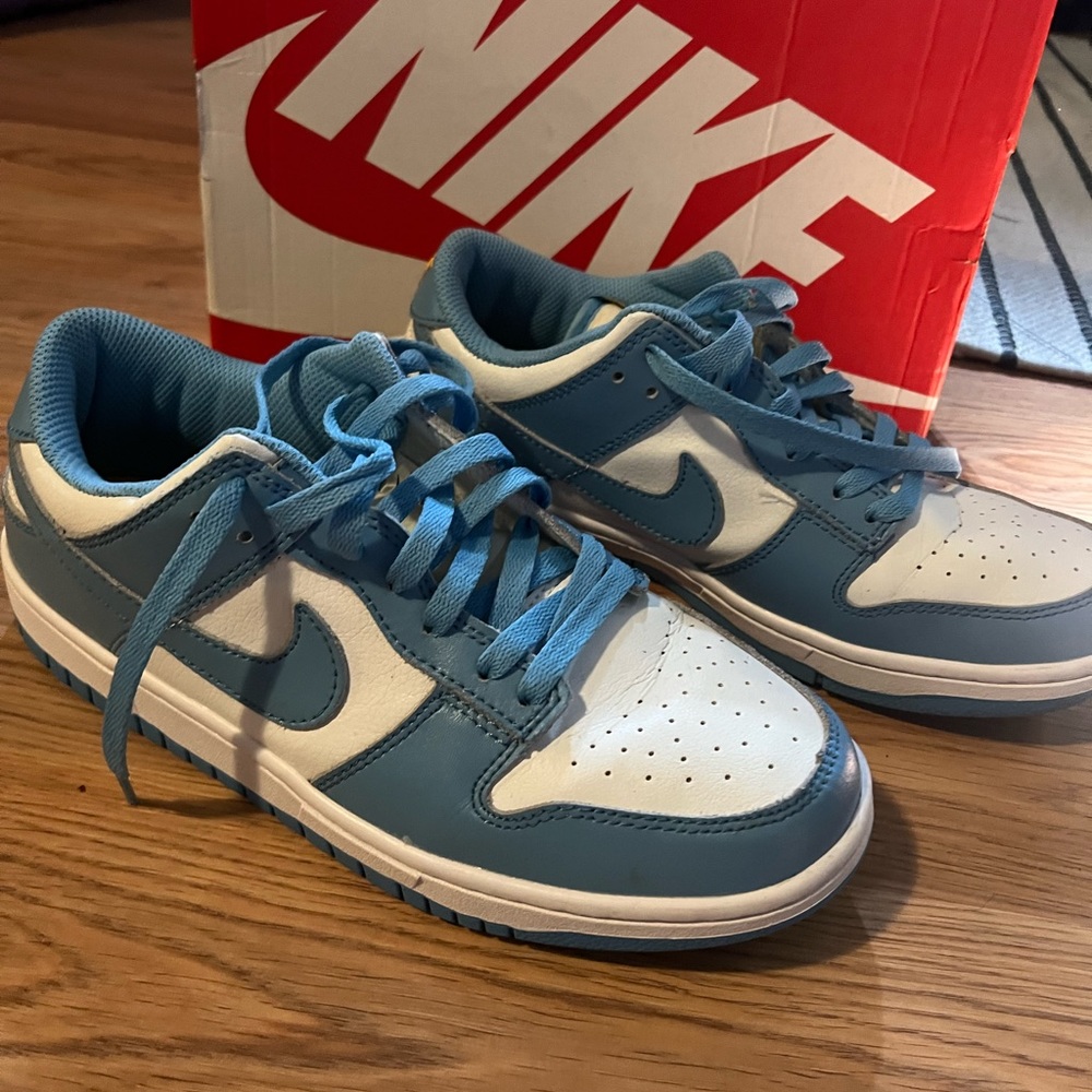 Blue and white dunks